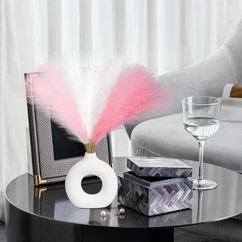 CURATED CART Faux Pampas Grass Set of 6 Small Artificial Flowers for Home, Office, Bedroom, Living Room & Table Décor - 2 Each Pink, White, Dark Pink, 41 cm, (Without Vase) - Image 4