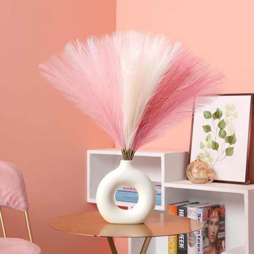 CURATED CART Faux Pampas Grass Set of 6 Small Artificial Flowers for Home, Office, Bedroom, Living Room & Table Décor - 2 Each Pink, White, Dark Pink, 41 cm, (Without Vase) - Image 3