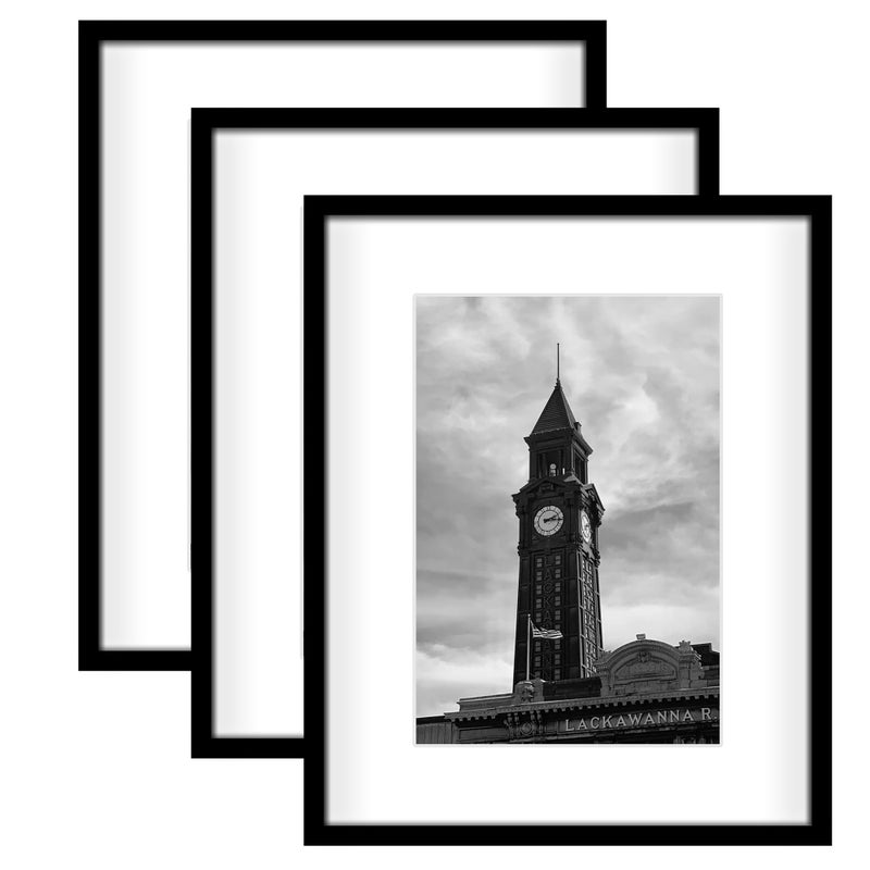 Wiscet 16x20 Picture Frame Set of 3 Display Pictures 11x14 with Mat or 16 x 20 Poster Frame Without Mat Wall Gallery Photo Frames Black