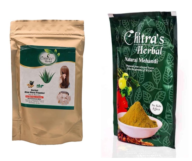Chitra's Herbal Chitras Herbal Natural Mehendi Powder And Aloe Vera Powder For Hair And Face For Men and Women200GM - Image 1