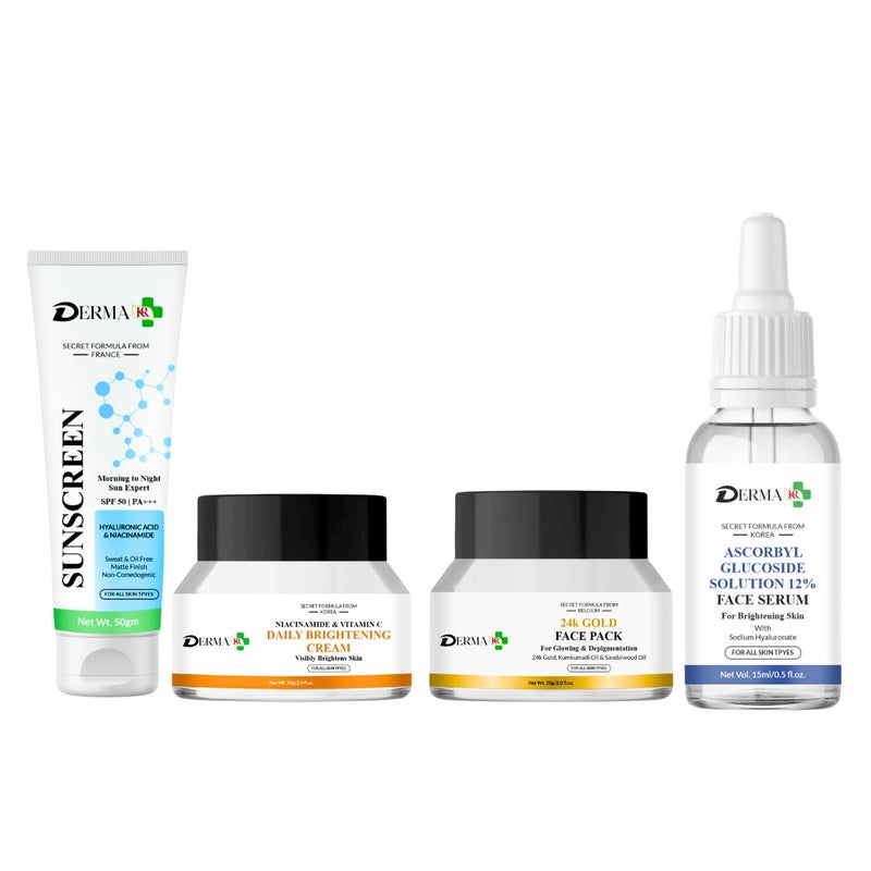 DERMAKR DERMA KR Morning to Night Sunscreen50gm Niacinamide vitamin C Face Cream 24k GOLD FACE PACK50gm Ascorbyl glucoside 12 Face Serum15Ml - Image 1