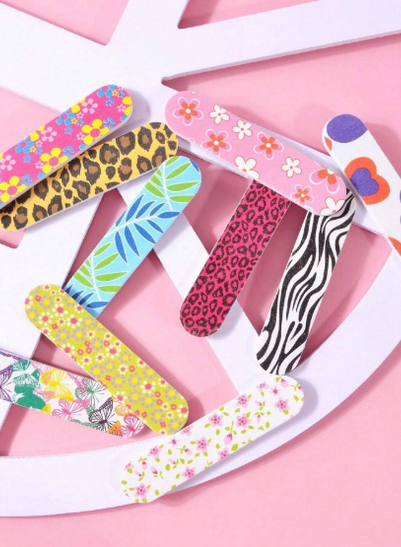 10 قطع من مجموعة مبرد أظافر بألوان زاهية وأنماط مميزة - متين مزدوج الوجه لتقليم الأظافر والباديكير - Image 2