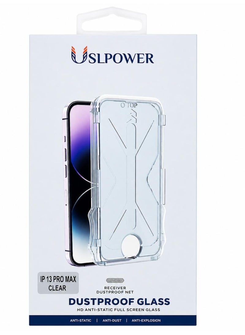 USLPOWER Clear Glass Screen Protector for iPhone 13 Pro Max, Full Screen Dustproof Tempered Glass, HD Anti-Static Anti-Dust Bubble Free Easy Install Protection Film - Image 3