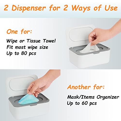 Seposeve 2 Pack Wipes Dispenser, Wipe Holder for Baby & Adult, Seposeve Refillable Wipe Container, Keeps Wipes Fresh, One-Handed Operation. Non-Slip, Easy Open/Close Wipes Pouch Case(2 Grey) - Image 5