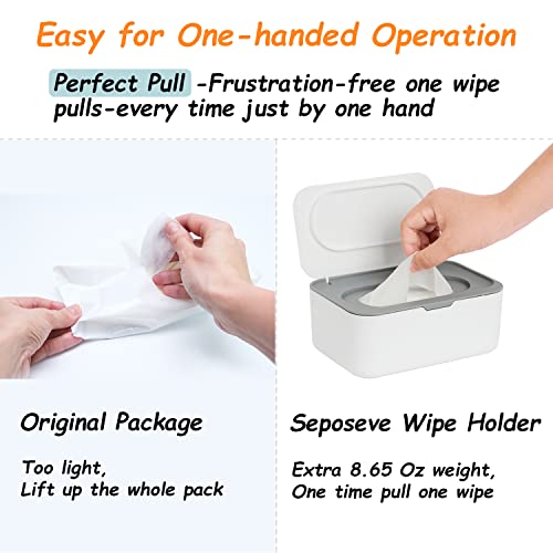 Seposeve 2 Pack Wipes Dispenser, Wipe Holder for Baby & Adult, Seposeve Refillable Wipe Container, Keeps Wipes Fresh, One-Handed Operation. Non-Slip, Easy Open/Close Wipes Pouch Case(2 Grey) - Image 4