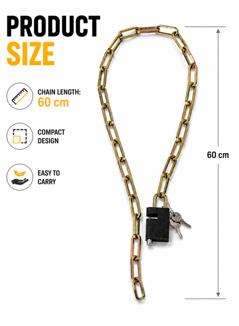 60cm Hardened Steel Chain Lock with 3 Keys, Cut-Resistant Security Lock for Bike, Motorcycle, Gate & Shed - Image 5