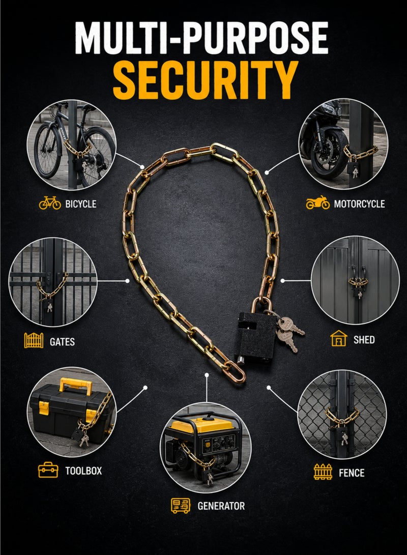 60cm Hardened Steel Chain Lock with 3 Keys, Cut-Resistant Security Lock for Bike, Motorcycle, Gate & Shed - Image 3