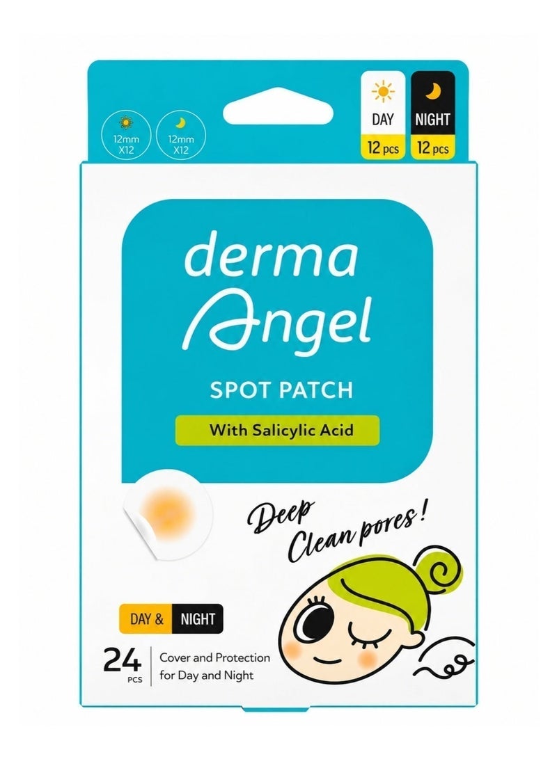 DERMA ANGEL Acne Pimple Spot Patches with Salicylic Acid 12mm 24 Count Day and Night - Image 1