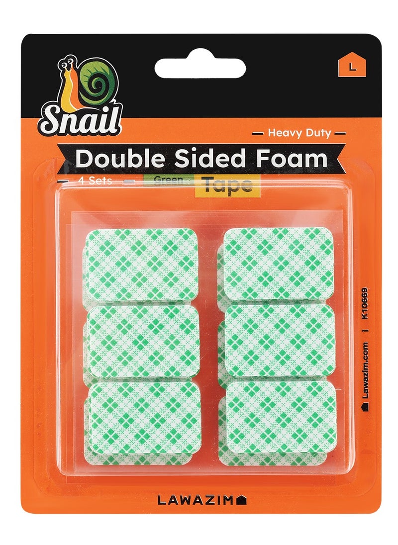 LAWAZIM Snail Heavy Duty Foam Double Sided Tape Green 4 Piece | Adhesive Mounting Tape Suitable for Wood, Metals, Glasses, Papers,Plastics,Fabrics, Walls and Door  - Image 1