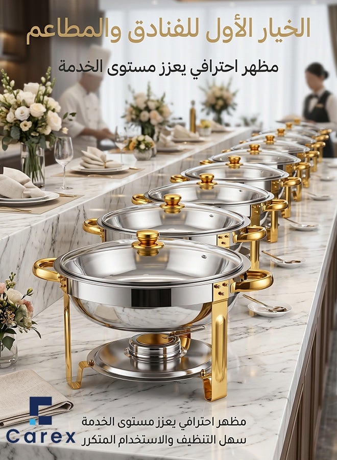 careX 2 Pack 4.5L Gold Accent Stainless Steel Chafing Dish Set, Round Buffet Food Warmer with Hangable Glass Lid, for Catering Weddings Banquets - Image 5
