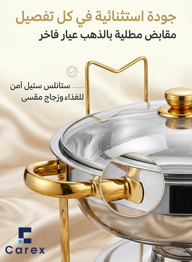 careX 2 Pack 4.5L Gold Accent Stainless Steel Chafing Dish Set, Round Buffet Food Warmer with Hangable Glass Lid, for Catering Weddings Banquets - Image 4