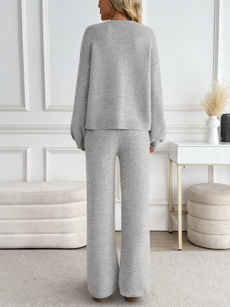 LILLUSORY Womens Lounge Sets 2 Piece Tie Front Oversized Sweater Airport Travel Winter Outfits 2025 Fall Matching Sweatsuit Grey S - Image 4