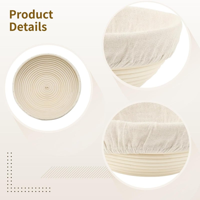 Proofing Baskets for Baking Sourdough Bread, Set Round 4 Pcs, 23 X 8.5 Cm/9 X 3.3 in, Woven Rattan Design, with Cloth Liners - Image 2