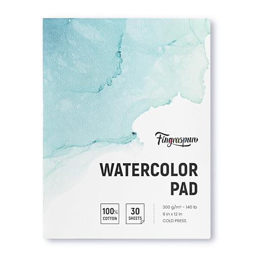 Fingraspuro Watercolor Paper Pad 9x12 Inch 30 Sheets 100 Cotton AcidFree Cold Pressed for Painting Drawing Art Journaling Professional Artist Quality