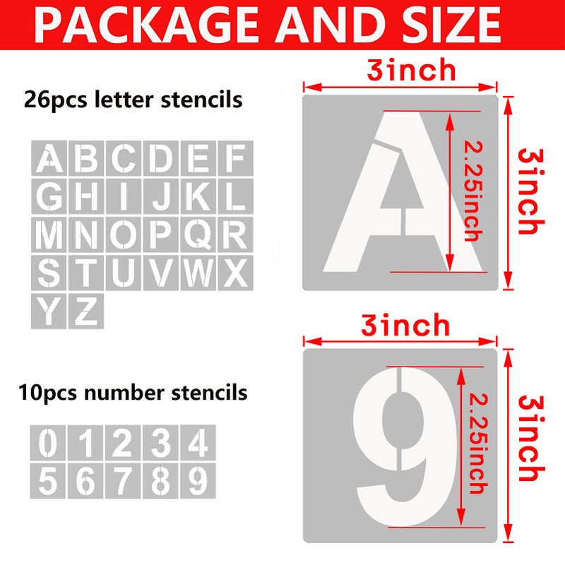 YEAJON Yeajon 3 Inch Letter & Numbers, 36 Pc Alphabet Art Craft Stencils - Reusable Plastic for Wood, Wall, Fabric, Rock, Chalkboard, Signage & DIY School Art Projects - Image 2