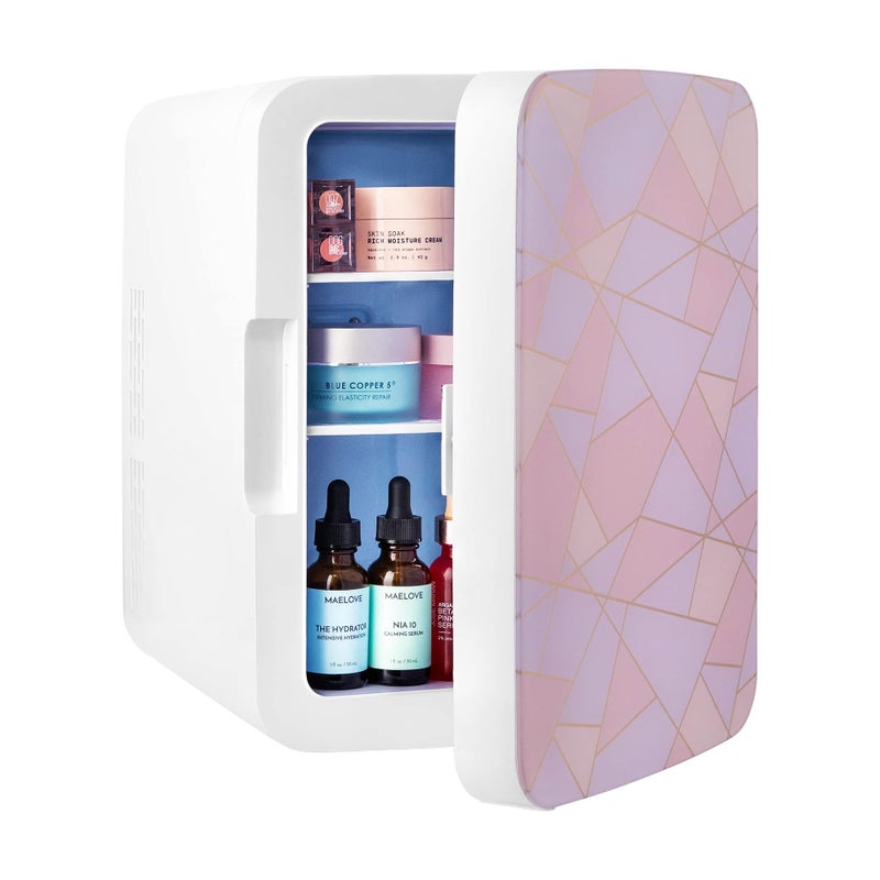 Cooluli Cooluli 10L Mini Fridge for Bedroom - Car, Office Desk & Dorm Room 12v Portable Cooler Warmer Food, Drinks, Skincare, Beauty Makeup AC/DC Small Refrigerator with Glass Front, Fractal Pink  - Image 2