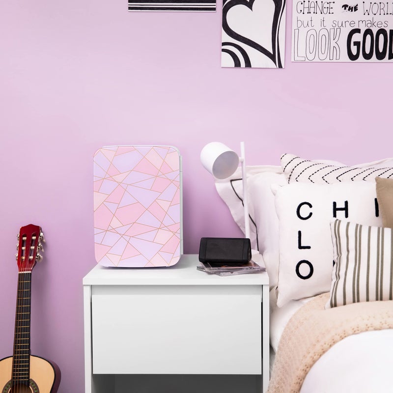 Cooluli Cooluli 10L Mini Fridge for Bedroom - Car, Office Desk & Dorm Room 12v Portable Cooler Warmer Food, Drinks, Skincare, Beauty Makeup AC/DC Small Refrigerator with Glass Front, Fractal Pink  - Image 3