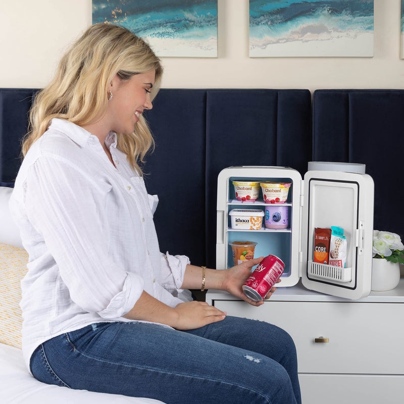 Cooluli Cooluli 10L Mini Fridge for Bedroom - Car, Office Desk & Dorm Room 12v Portable Cooler Warmer Food, Drinks, Skincare, Beauty Makeup AC/DC Small Refrigerator with Glass Front, Fractal Pink  - Image 4