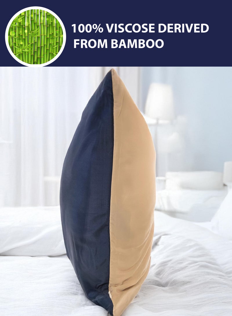 DrSleeep Sofa Pillow Case 100% Viscose Derived from Bamboo Reversible Drift Wood/Navy Blue (18x18") - 2 Pieces - Image 1