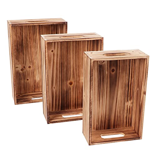 PHOENANCEE Wood Crates For Display,Rustic Crate Storage Decorative Boxes Set of 3,Wooden Nesting Box with Handles Farmhouse Container Basket Bin Home Decoration,Solid Pine,L+M+S - Image 5