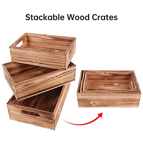 PHOENANCEE Wood Crates For Display,Rustic Crate Storage Decorative Boxes Set of 3,Wooden Nesting Box with Handles Farmhouse Container Basket Bin Home Decoration,Solid Pine,L+M+S - Image 4