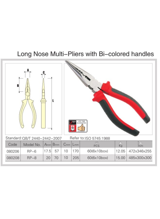 jetechtool Jetech Long Nose Pliers 6-Inch, Chrome Vanadium Steel, Soft Grip Bi-Colored Handle with Wire Cutter, Precision Design Long Nose Cutting Pliers for Home, Fishing, Jewelry, Crafts - RP-6 - Image 1