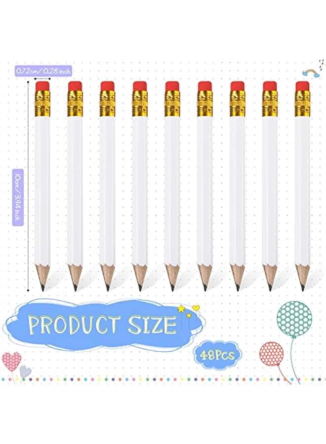 Arabest 48 Golf Pencils Mini Half Short with Eraser Bulk Small Kids HB Wedding Bridal School Office Writing Drawing Pocket White - Image 2