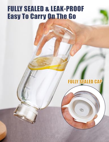 NiHome 25oz750ml Clear Glass Water Bottle with 2 Caps StainlessSteel Straw Temperature Resistant Durable High Borosilicate Glass Drinkware with LeakProof Seal for Travel Gym School Home Use - Image 3
