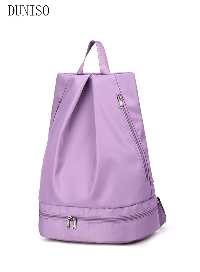 DUNISO Dry Wet Separation Bag, Waterproof Fabric Women's Backpack,Llightweight Fabric Fitness Bag With Independent Shoe Compartment,Pink - Image 1