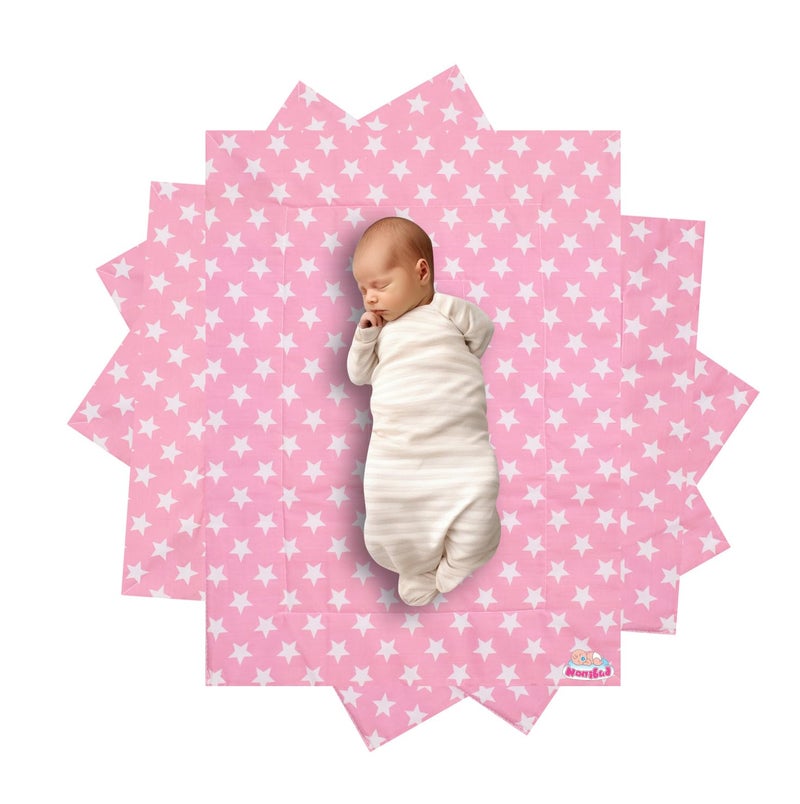 Nonibud Changing mat for New Born Baby - PVC & Cotton Foam Cushioned Baby Waterproof Sheets - Baby Sleeping mat Pack of 3+1 (Star Pink) - Image 1