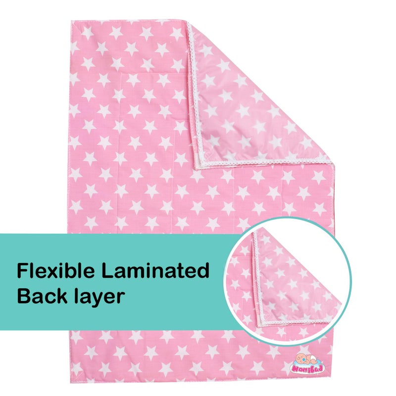 Nonibud Changing mat for New Born Baby - PVC & Cotton Foam Cushioned Baby Waterproof Sheets - Baby Sleeping mat Pack of 3+1 (Star Pink) - Image 3