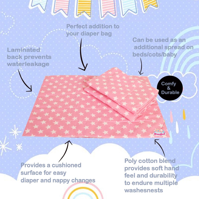 Nonibud Changing mat for New Born Baby - PVC & Cotton Foam Cushioned Baby Waterproof Sheets - Baby Sleeping mat Pack of 3+1 (Star Pink) - Image 2