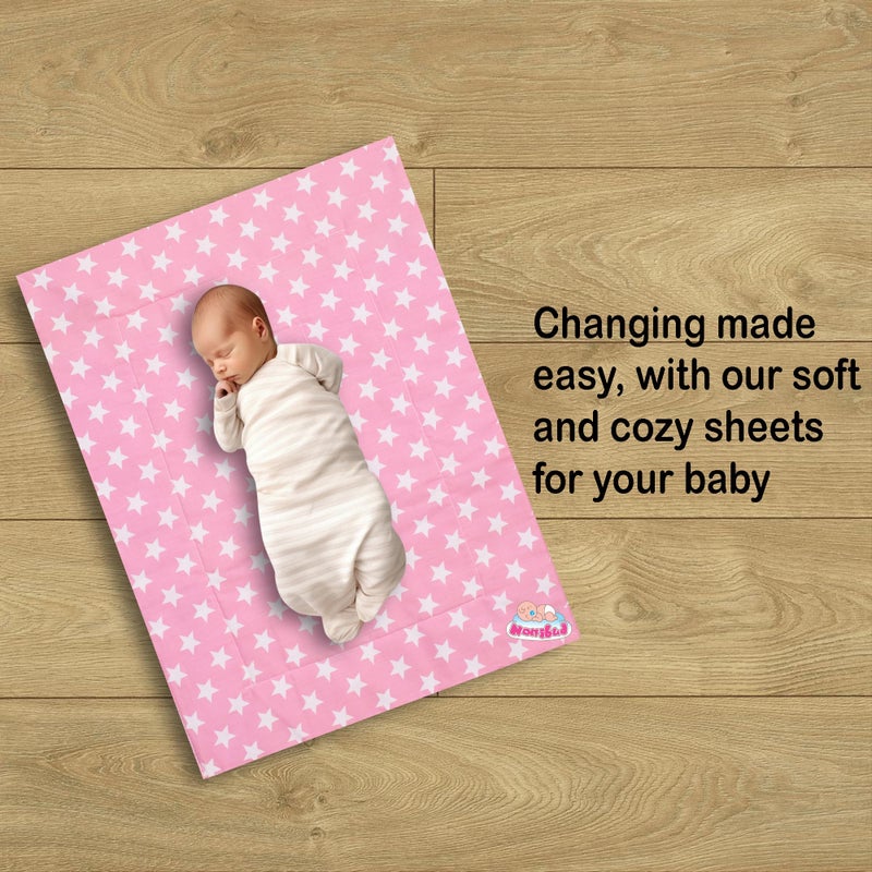 Nonibud Changing mat for New Born Baby - PVC & Cotton Foam Cushioned Baby Waterproof Sheets - Baby Sleeping mat Pack of 3+1 (Star Pink) - Image 5
