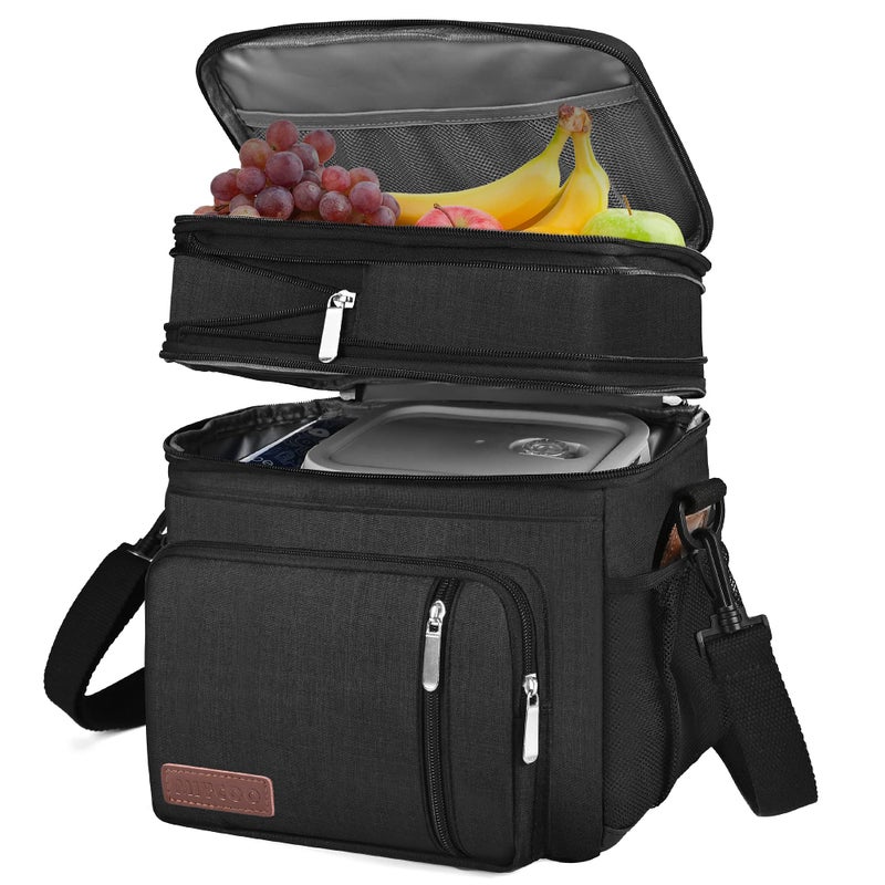 MIYCOO Lunch Bag & Lunch Box for Men Women Double Deck - Leakproof Insulated Soft Large Adult Lunch Cooler Bag for Work (Black,15L) - Image 1