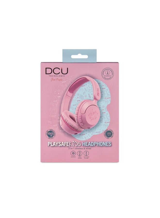 DCU TECNOLOGIC DCU PlaySafe Kids Wireless Headphones –Safe Volume, 45H Battery, 3-in-1 Bluetooth/AUX/USB-C, ENC Mic, Pink. - Image 2