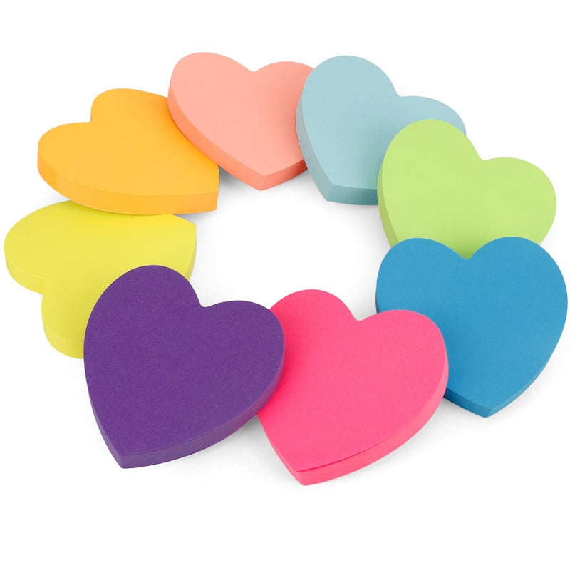 JIOMULIG Heart Sticky Notes 800 Sheets 3x3 inch Self-Stick Note Pads for Notebook Office School Teacher Supplies Desk Accessories Valentines Day Gifts Galentines Day Decorations 100 Sheets/pad 8 Pads - Image 2