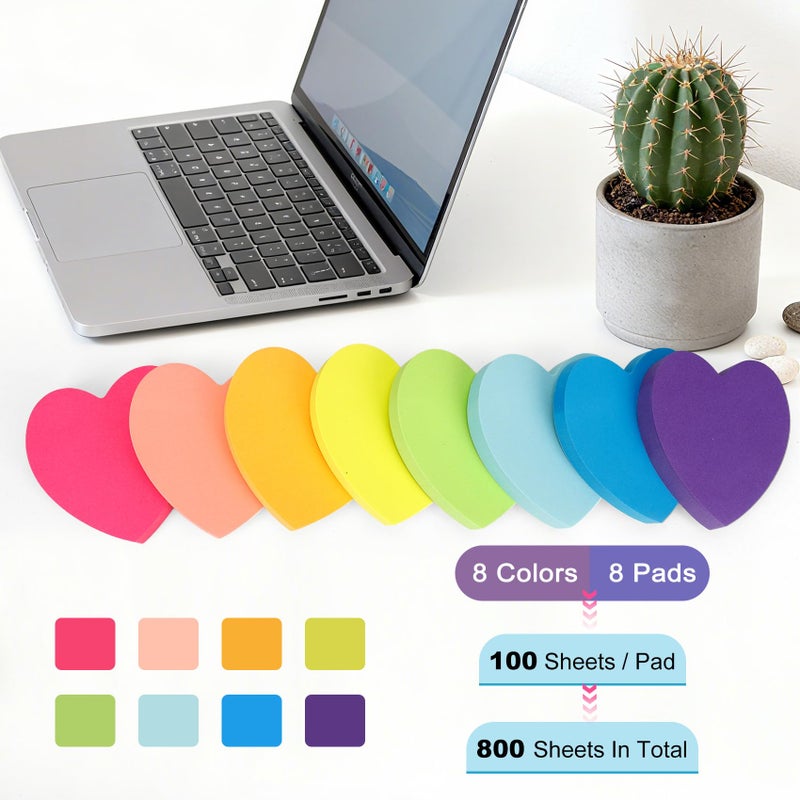 JIOMULIG Heart Sticky Notes 800 Sheets 3x3 inch Self-Stick Note Pads for Notebook Office School Teacher Supplies Desk Accessories Valentines Day Gifts Galentines Day Decorations 100 Sheets/pad 8 Pads - Image 3