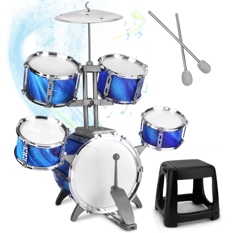 CHADRIGIVS Kids Drum Set for Toddlers Musical Jazz Drum with Stool Toys for 35 46 57 Boys Girls Birthday Blue - Image 3