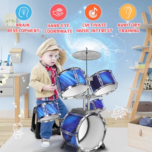 CHADRIGIVS Kids Drum Set for Toddlers Musical Jazz Drum with Stool Toys for 35 46 57 Boys Girls Birthday Blue - Image 5