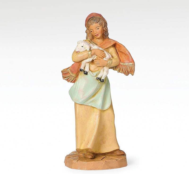 Fontanini by - 3.5" Scale Emma the Shepherdess – Hand-Painted Resin Nativity Village Figure – Made in Italy