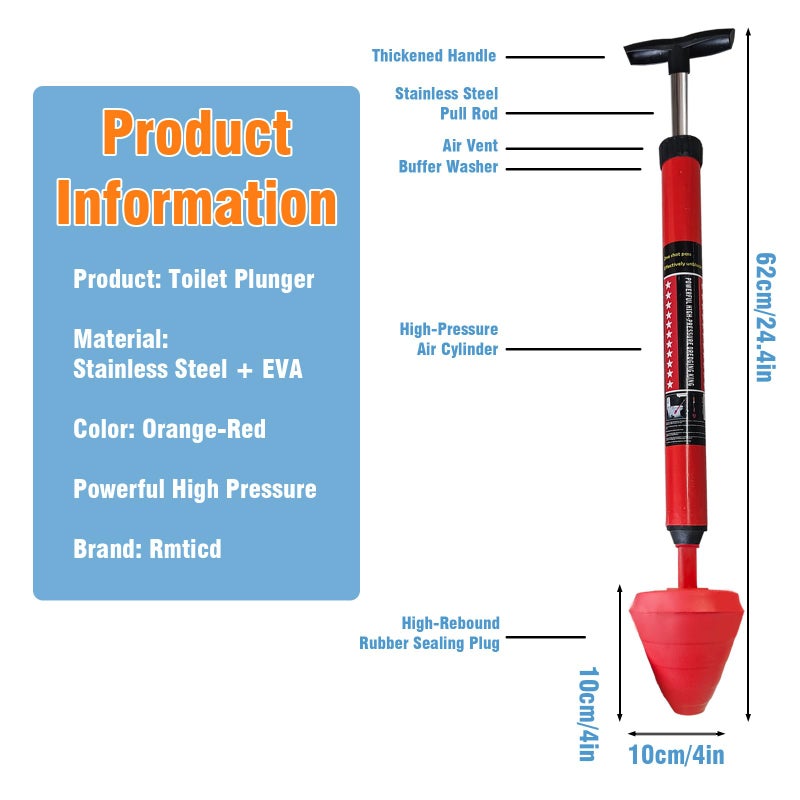 Rmticd Toilet Plunger, High-Pressure Plungers for Bathroom, Toilet Brush and Plunger Set - Powerful Air Drain Unclogger & Heavy-Duty Clog Remover for Bathroom Drains, and Clogged Pipes - Image 5
