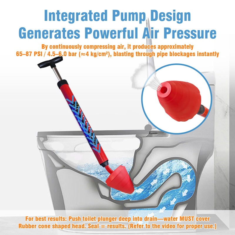 Rmticd Toilet Plunger, High-Pressure Plungers for Bathroom, Toilet Brush and Plunger Set - Powerful Air Drain Unclogger & Heavy-Duty Clog Remover for Bathroom Drains, and Clogged Pipes - Image 2