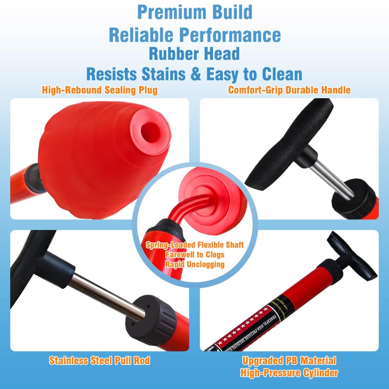 Rmticd Toilet Plunger, High-Pressure Plungers for Bathroom, Toilet Brush and Plunger Set - Powerful Air Drain Unclogger & Heavy-Duty Clog Remover for Bathroom Drains, and Clogged Pipes - Image 3