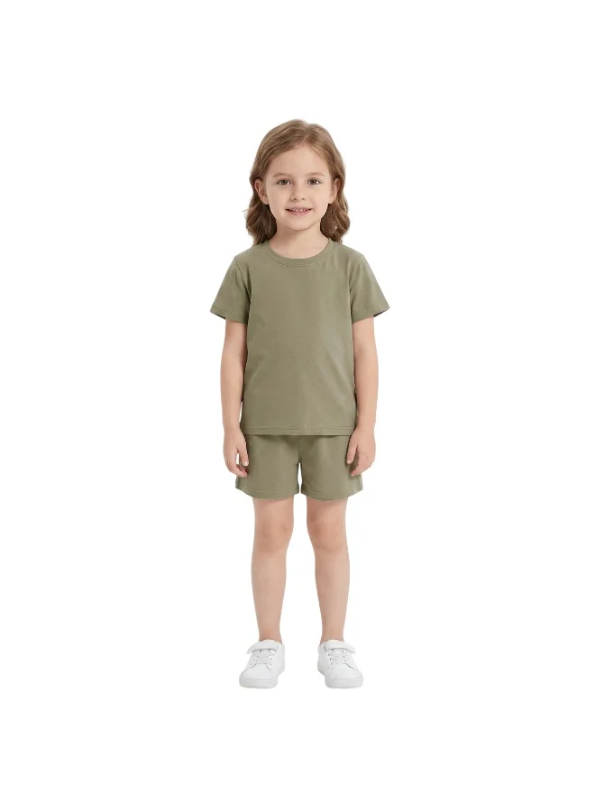 بيداني Girl Lounge Set T-Shirt & Shorts-Olive