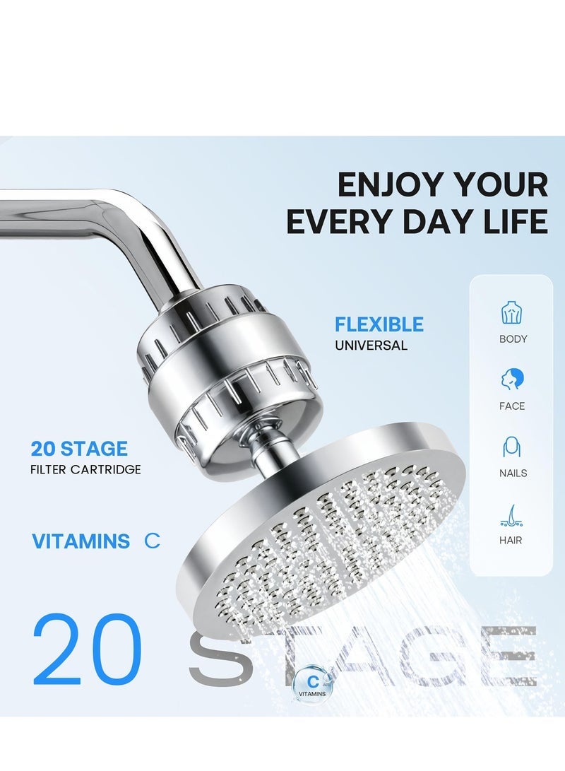 AMINAC Filtered Shower Head and 20-Stage Shower Filter Combo, with 5 Powerful Spray Modes, 360° Adjustable Showerhead for Hard Water, Removes Chlorine and Heavy Metals, Chrome Finish - Image 3