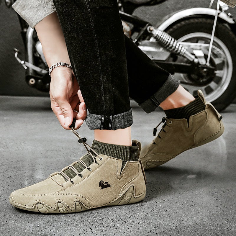 Popular Socks, High-Top Leather Boots With Velvet Handmade Cotton Shoes, Genuine Leather Martin Boots For Men - Image 3