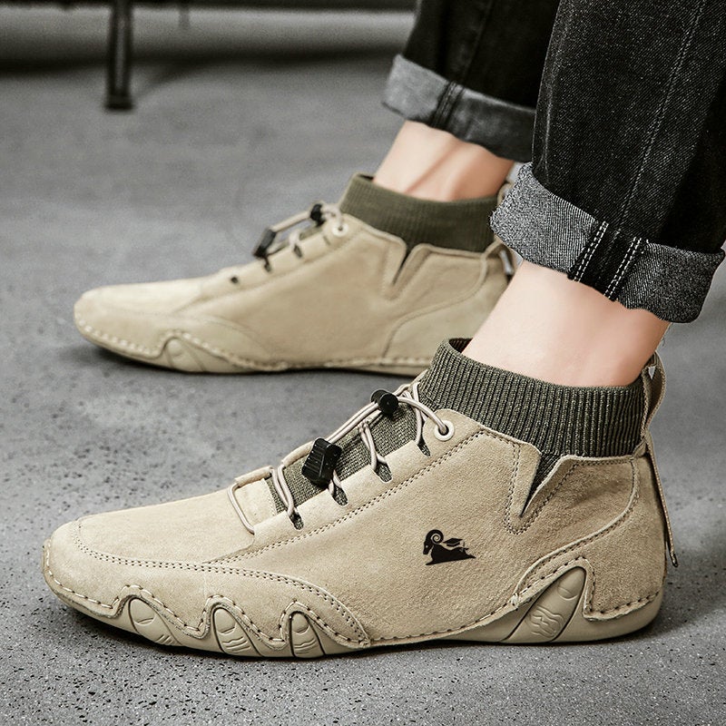 Popular Socks, High-Top Leather Boots With Velvet Handmade Cotton Shoes, Genuine Leather Martin Boots For Men - Image 2