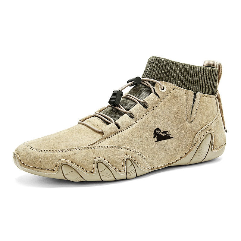 Popular Socks, High-Top Leather Boots With Velvet Handmade Cotton Shoes, Genuine Leather Martin Boots For Men - Image 1
