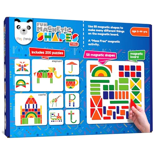 Play Panda مجموعة ألغاز مغناطيسية PLAY PANDA للأطفال، النوع الكبير 2 مع 58 شكل مغناطيسي ملون ممتع مع لوحة مغناطيسية، 200 نمط لغز، حامل عرض وصينية تخزين، لعبة تعليمية داخلية - Image 1