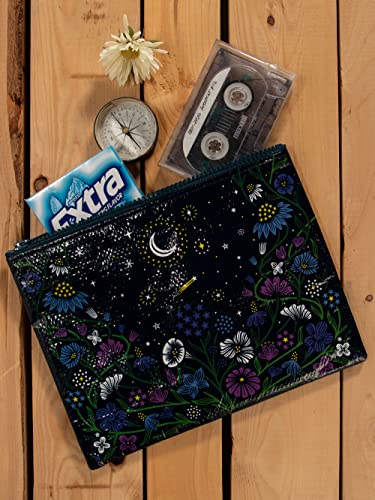 Blue Q Zipper Pouch, Starry Garden. Made from 95% Recycled Material, Chunky Sturdy Zipper, Easy-to-Wipe-Clean, Great for Organizing a Larger Bag. 7.25" h x 9.5" w - Image 3
